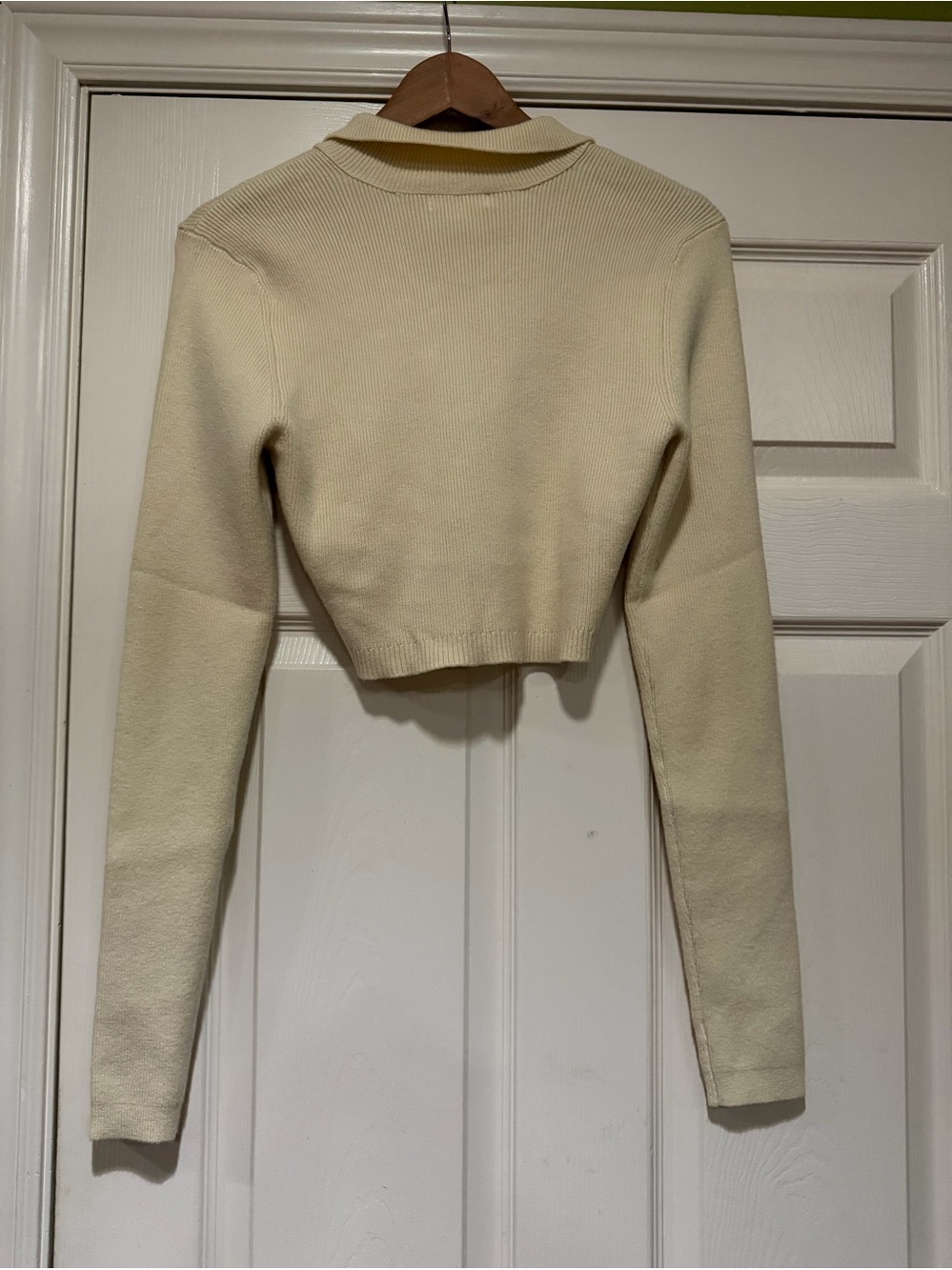 For Love & Lemons Mona Cropped Polo Sweater in Ivory. - Picture 3 of 7
